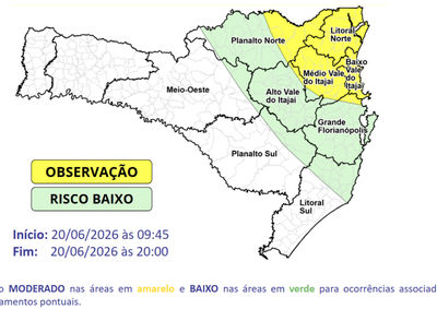 Litoral Norte, Grande Florian&oacute;polis, Vale do Itaja&iacute; e Planalto Norte est&atilde;o na rota do tempo inst&aacute;vel e com chuva.
