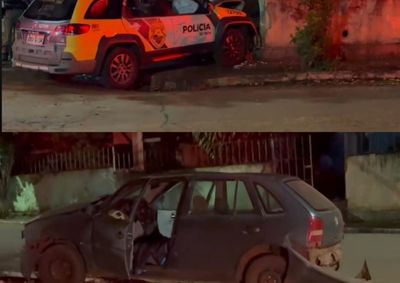 Acidente aconteceu na noite de domingo no centro de Itambarac&aacute;; colis&atilde;o deixou dois policiais feridos e mobilizou forte aparato de resgate.
