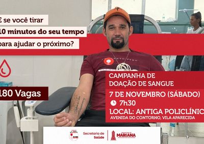 A&ccedil;&atilde;o ser&aacute; realizada no dia 7 de novembro, na antiga Policl&iacute;nica. Doadores devem fazer inscri&ccedil;&atilde;o pr&eacute;via e seguir os crit&eacute;rios para a coleta.