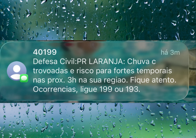 Aviso foi enviado na tarde desta quarta-feira (29) e orienta moradores a redobrarem a aten&ccedil;&atilde;o diante da previs&atilde;o de chuva com trovoadas.