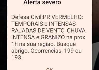 Diante da previs&atilde;o, a orienta&ccedil;&atilde;o &eacute; para que a popula&ccedil;&atilde;o procure abrigo em local seguro durante a tempestade e evite permanecer em &aacute;reas abertas.