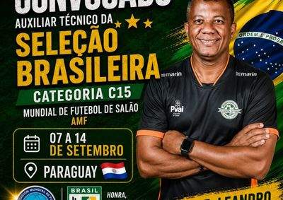 O t&eacute;cnico paranavaiense Leandro Jacinto Pereira (Primavera) foi convocado como assistente da Sele&ccedil;&atilde;o Brasileira de Futsal C15 para a Copa Mundial