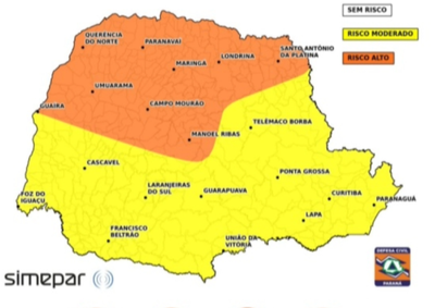 Previs&atilde;o indica chuva forte, rajadas de vento, descargas el&eacute;tricas e possibilidade de granizo entre a tarde desta segunda e a madrugada de ter&ccedil;a.