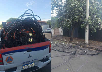 A&ccedil;&atilde;o preventiva remove cabos danificados por caminh&atilde;o para garantir a seguran&ccedil;a no tr&acirc;nsito e evitar acidentes no bairro