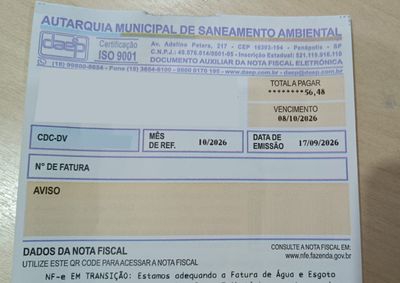 Novo documento adota o padr&atilde;o da Nota Fiscal de &Aacute;gua e Saneamento, sem altera&ccedil;&atilde;o de valores ou formas de pagamento