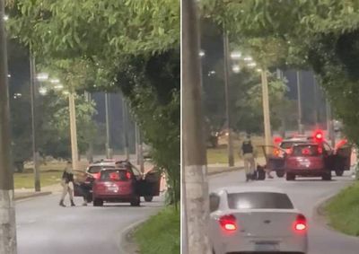 Imagens mostram suspeito ap&oacute;s descer do carro, rendido e sem rea&ccedil;&atilde;o, sendo agredido por um dos militares&nbsp;
