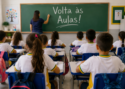 Estudantes voltam &agrave;s salas de aula ap&oacute;s o per&iacute;odo de recesso escolar; comunicado foi divulgado pela Prefeitura nas redes sociais.