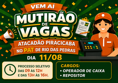 Processo seletivo oferece oportunidades para operador de caixa e repositor, com vagas destinadas tamb&eacute;m para primeiro emprego e pessoas com 50 anos ou mais