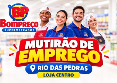 Sele&ccedil;&atilde;o acontece na loja do Centro com vagas para a&ccedil;ougue, estoque, opera&ccedil;&atilde;o, padaria e reposi&ccedil;&atilde;o; candidatos devem levar curr&iacute;culo e documento com foto.
