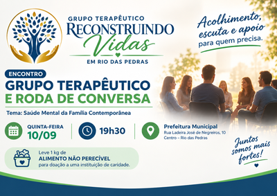 Encontro gratuito acontece &agrave;s 19h30 na Prefeitura Municipal e &eacute; voltado a pessoas que  e familiares que buscam acolhimento e orienta&ccedil;&atilde;o.