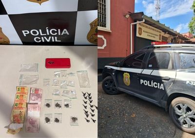 Pol&iacute;cia Civil apreendeu maconha, coca&iacute;na e por&ccedil;&otilde;es de &ldquo;dry&rdquo; junto ao muro de uma escola municipal no bairro Vit&oacute;ria Perim Cezarino.
