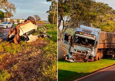 Mulher de 41 anos morreu no local ap&oacute;s o Jeep que dirigia bater de frente com uma carreta graneleira
