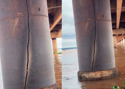 Imagens feitas por pescadores viralizaram nas redes sociais, mas a Via Campo esclareceu que a estrutura &eacute; uma camisa met&aacute;lica usada na constru&ccedil;&atilde;o da ponte.