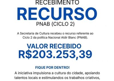 Recurso do Ciclo 2 da Pol&iacute;tica Nacional Aldir Blanc ser&aacute; destinado ao fomento de projetos culturais e apoio a artistas e produtores locais.
