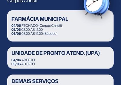 Farm&aacute;cia Municipal ter&aacute; hor&aacute;rio especial, enquanto a UPA seguir&aacute; com atendimento normal.