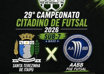 Equipe Sub-7 de Santa Terezinha de Itaipu enfrenta a AABB Foz Futsal nesta quinta-feira (25), pelo 29&ordm; Campeonato Citadino de Futsal 2026.