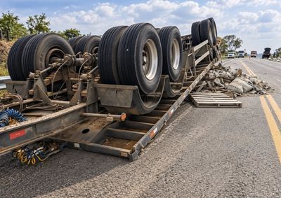 Motorista perdeu o controle ap&oacute;s passar por uma depress&atilde;o na pista; carga ficou espalhada e tr&acirc;nsito precisou ser controlado.