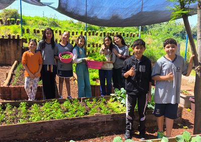 Estudantes do 5&ordm; ano acompanham o cultivo de hortali&ccedil;as, aprendem sobre compostagem e aproveitam res&iacute;duos org&acirc;nicos produzidos na pr&oacute;pria escola