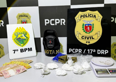 A&ccedil;&atilde;o contou com apoio da ROTAM e resultou na apreens&atilde;o de 334 gramas de coca&iacute;na, 123 gramas de maconha e R$ 620 em dinheiro.