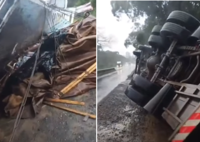 Colis&atilde;o envolvendo a mureta do trevo ocorreu na manh&atilde; desta quarta-feira (22), na BR-476.
