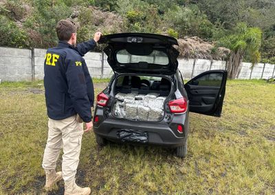 Motorista tentou fugir da abordagem, bateu o carro contra um barranco e escapou para uma &aacute;rea de mata.