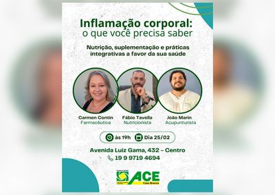 Encontro gratuito na ACE Casa Branca nesta quarta (25) re&uacute;ne farmac&ecirc;utica, nutricionista e acupunturista para falar sobre estrat&eacute;gias de sa&uacute;de