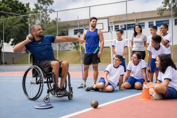 Alunos de Atibaia aprendem inclus&atilde;o na pr&aacute;tica com atletas do paradesporto
