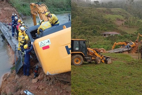 Trabalhador fica nove horas preso entre ponte e retroescavadeira ap&oacute;s acidente em SC