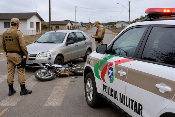 Carro e moto se envolvem em acidente em Tr&ecirc;s Barras; ningu&eacute;m tinha CNH