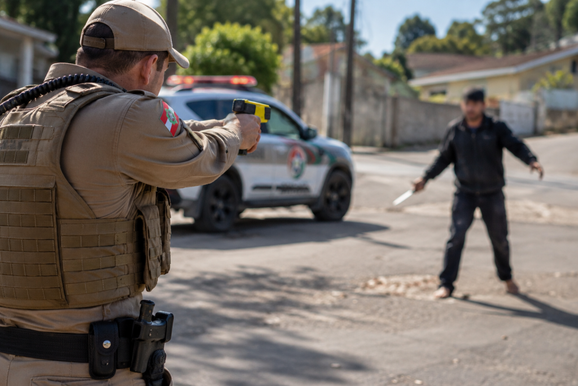 PM usa dispositivo incapacitante para conter homem com faca em Papanduva