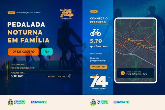 Pedalada Noturna em Fam&iacute;lia integra programa&ccedil;&atilde;o dos 74 anos de Cruzeiro