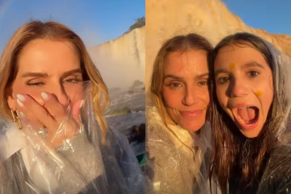 Deborah Secco se encanta com as Cataratas e diz: "O lugar mais lindo que j&aacute; vi"