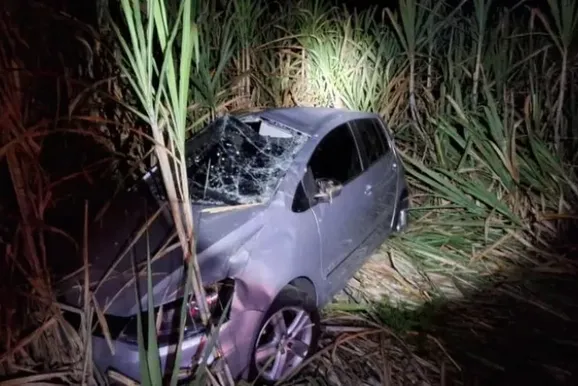 ​Carro capota na PR-435 e para em canavial no Norte Pioneiro