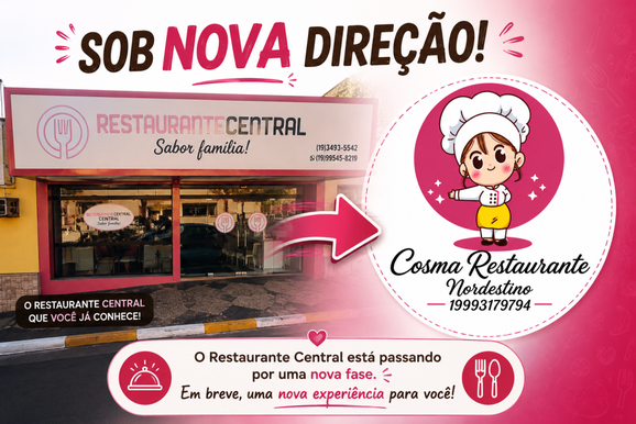 Restaurante Central estar&aacute; sob nova dire&ccedil;&atilde;o a partir do dia 13 em Rio das Pedras