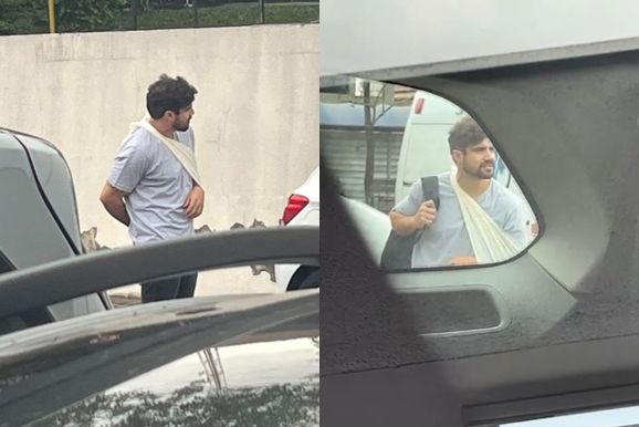 Ator Caio Castro &eacute; visto gravando cena em hospital de Rio das Pedras