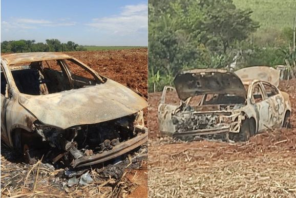 Ve&iacute;culo queimado ligado a homic&iacute;dio &eacute; encontrado na zona rural de Rio das Pedras