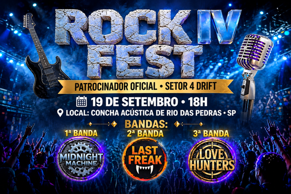 Rock IV Fest re&uacute;ne tr&ecirc;s bandas na Concha Ac&uacute;stica de Rio das Pedras no dia 19