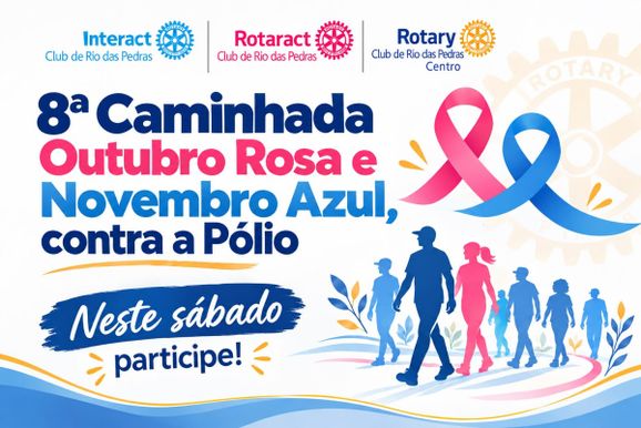 Rotary Club promove caminhada do Outubro Rosa e Novembro Azul contra a p&oacute;lio neste s&aacute;bado