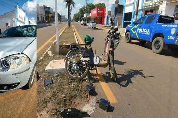 Colis&atilde;o entre carro e bicicleta el&eacute;trica deixa ferido em Costa Marques