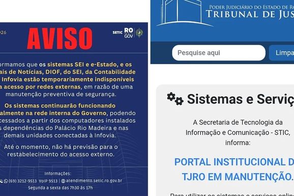Portais do Governo e do TJRO ficam indispon&iacute;veis ap&oacute;s alerta de falha no PHP