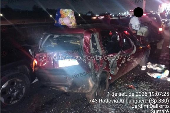 Engavetamento envolvendo quatro ve&iacute;culos deixa duas pessoas graves em Sumar&eacute;