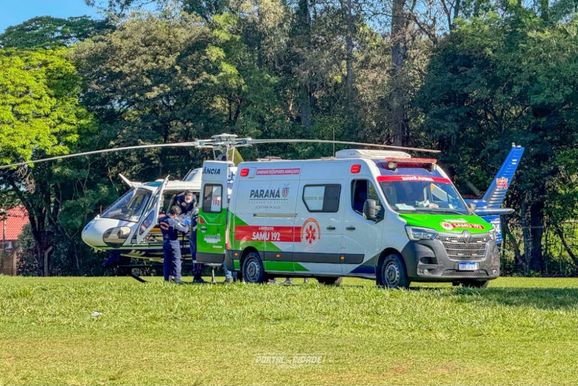 Helic&oacute;ptero aerom&eacute;dico transporta mulher ferida em colis&atilde;o na PR-486 para Umuarama