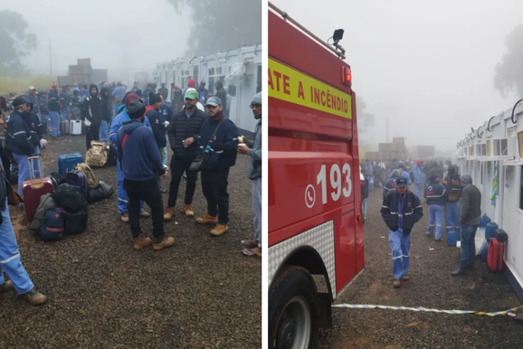 Inc&ecirc;ndio destr&oacute;i alojamentos e for&ccedil;a retirada de centenas de trabalhadores em Ca&ccedil;ador