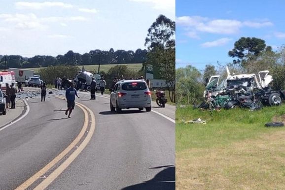 Acidente com dois caminh&otilde;es deixa uma pessoa morta na BR-476, na regi&atilde;o da Vargem Grande