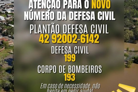 Defesa Civil de Uni&atilde;o da Vit&oacute;ria divulga novo n&uacute;mero