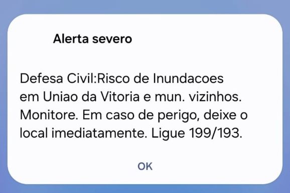 Defesa Civil emite alerta de inunda&ccedil;&otilde;es para Uni&atilde;o da Vit&oacute;ria e regi&atilde;o