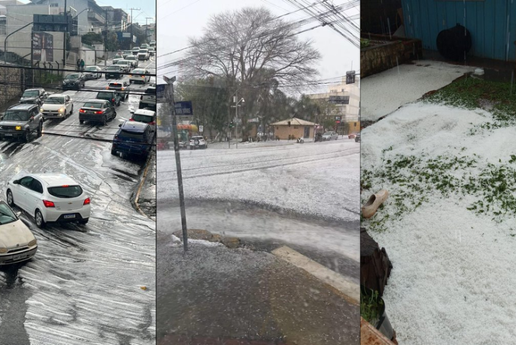 Ruas ficam brancas ap&oacute;s chuva de granizo em Mafra; veja imagens