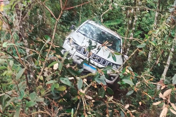 Carro sai da pista e cai em &aacute;rea de mata na BR-280, em  Irine&oacute;polis