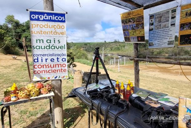 Painel com as aves que podem ser vistas na Fazenda do Api&aacute;rio