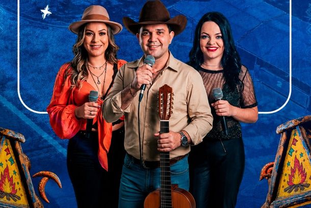 A dupla Patr&iacute;cia & Adriana, com o violeiro Girsel da Viola, umas das atra&ccedil;&otilde;es da 2&ordf; noie do Arrai&aacute; Cultural